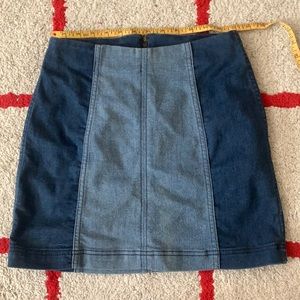 color blocked denim mini skirt